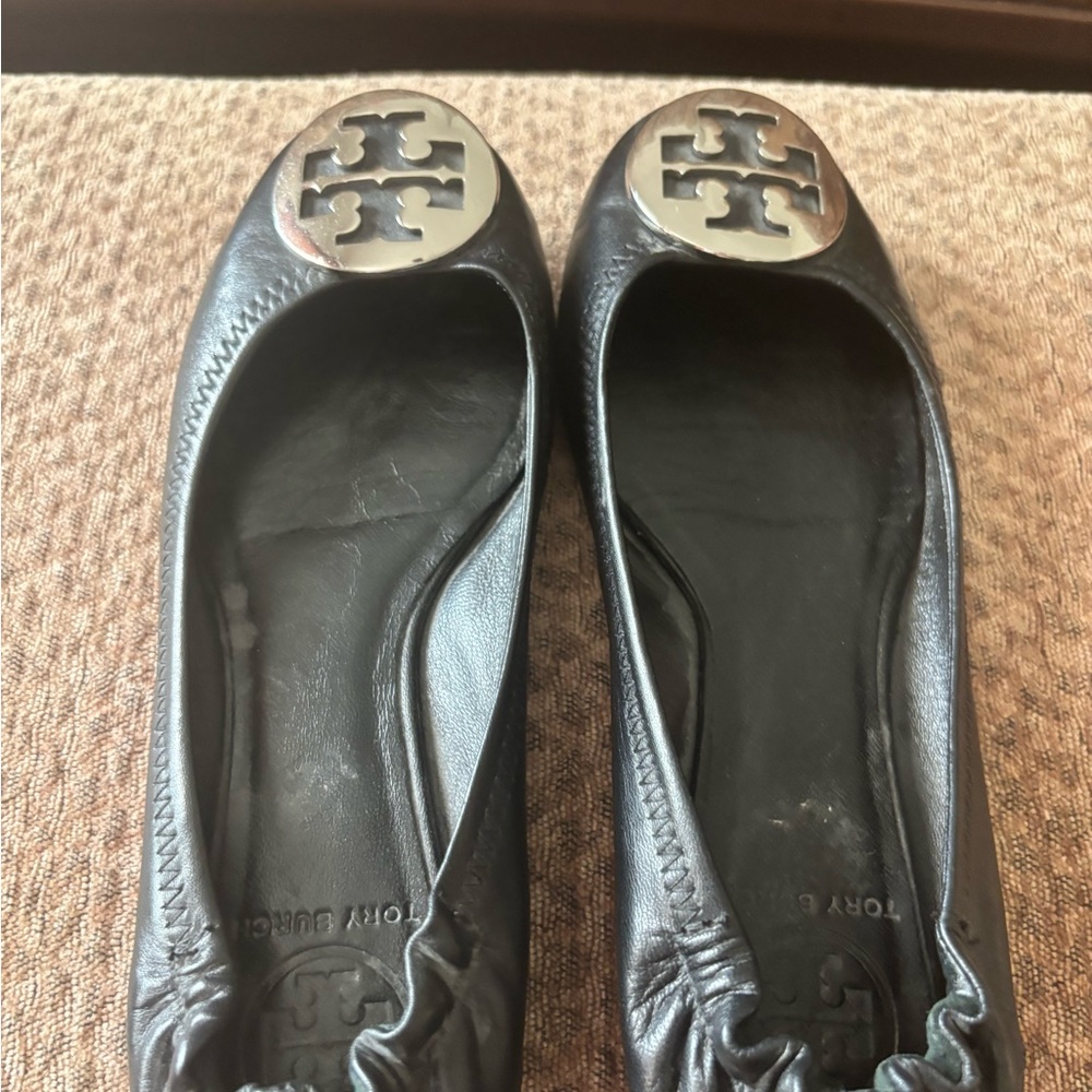 Tory Burch Black Flats with Signature Logo
